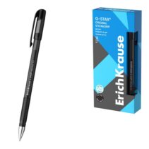 ErichKrause G-Star Stick and Grip Original Boligrafo con Capuchon - Punta de 0.5mm - Trazo 0.4mm - Tinta de Gel - Resistente al Agua - Zona de Agarre de Goma - Secado Rapido - Color Negro