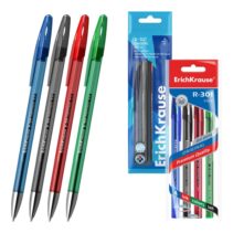 ErichKrause R-301 Gel Stick Original Pack de 4 Boligrafos con Capuchon - Punta de 0.5mm - Trazo 0.4mm - Tinta de Gel - Resistente al Agua - Secado Rapido - Tapa Ventilada - Colores Surtidos