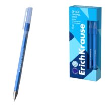 ErichKrause G-Ice Stick Original Boligrafo con Capuchon - Punta de 0.5mm - Trazo 0.4mm - Tinta de Gel - Resistente al Agua - Secado Rapido - Tapa Ventilada - Color Azul