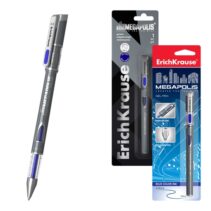 ErichKrause Megapolis Boligrafo con Capuchon - Punta de 0.5mm - Trazo 0.35mm - Tinta de Gel - Resistente al Agua - Secado Rapido - Color Azul
