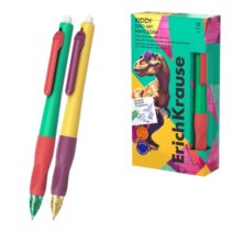 ErichKrause Kiddy Matic and Grip Dino Art Boligrafo Borrable - Modelos Surtidos - Trazo 0.4mm - Secado Rapido - Zona de Agarre de Goma - Color Azul