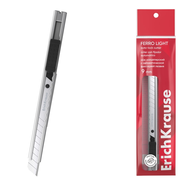 ErichKrause Ferro Light Cuter con Fijador Automatico - Metalico - Hoja de 9mm de Ancho - Color Acero