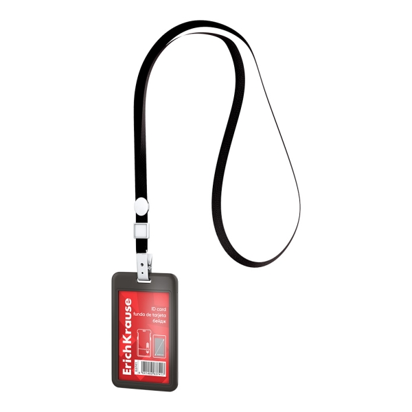 ErichKrause Funda para Tarjeta con Colgante - Orientacion Vertical - Plastico Abc - Incluye Colgante - Formato 54x85mm - Color Negro