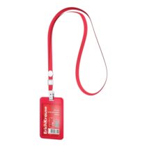 ErichKrause Funda para Tarjeta con Colgante - Orientacion Vertical - Plastico Abc - Incluye Colgante - Formato 54x85mm - Color Rojo