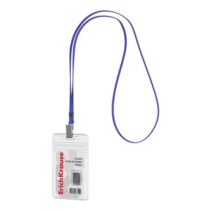ErichKrause Funda para Tarjeta con Colgante - Orientacion Vertical - PVC - Incluye Colgante Azul - Formato 62x91mm - Color Transparente