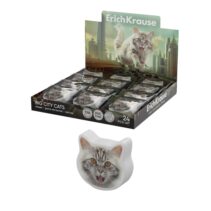 ErichKrause Big City Cats Expositor con 24 Gomas de Borrar - Caucho Termoplastico - No Deja Residuos - Libre de PVC - Color Varios