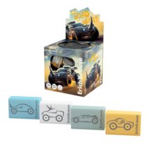 ErichKrause Road Beast Expositor con 60 Gomas de Borrar - Caucho Termoplastico - Hipoalergenico - Libre de Polvo y PVC - Colores Surtidos