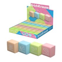 ErichKrause School Cube Expositor con 36 Gomas de Borrar - Caucho Termoplastico - No Deja Residuos - No Rasga el Papel - Libre de PVC - Colores Surtidos