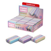 ErichKrause Pastel Lines Expositor con 36 Gomas de Borrar - Caucho Termoplastico - No Deja Residuos - No Rasga el Papel - Libre de PVC - Colores Surtidos