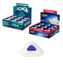ErichKrause SmartWay Mini Triangular Expositor con 36 Gomas de Borrar - Caucho Termoplastico - Hipoalergenico - Libre de PVC - No Rasga el Papel - Color Blanco