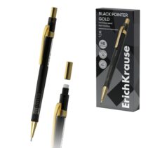 ErichKrause Black Pointer Gold Portaminas - Mina HB de 0.5mm - Goma de Borrar Integrada - Color Negro