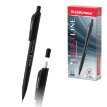 ErichKrause SoftLine Portaminas - Mina HB de 0.9mm - Goma de Borrar Integrada - Cuerpo Triangular con Recubrimiento Suave - Ergonomico - Color Negro