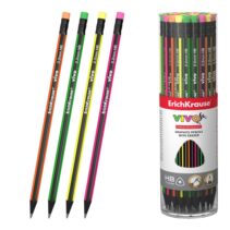 ErichKrause VIVO Lapiz de Grafito con Goma de Borrar - Mina HB - Cuerpo Triangular - Facil Afilado - Agarre Ergonomico - Colores Surtidos