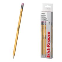 ErichKrause Amber 101 Pack de 12 Lapices de Grafito con Goma de Borrar - Mina HB - Cuerpo Hexagonal - Color Amarillo