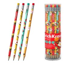 ErichKrause Cheat Meal Lapiz de Grafito con Goma de Borrar - Mina HB - Cuerpo Redondo - Plastico - Agarre Ergonomico - Colores Surtidos