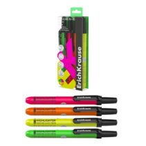 ErichKrause Visioline RV-70 Clicky Neon Pack de 4 Marcadores Fluorescentes - Retractil - Punta Biselada - Trazo de 1.0mm a 3.5mm - Colores Surtidos