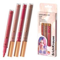 ErichKrause Visioline V-19 Flex Idol Pack de 4 Marcadores Fluorescentes - Punta Biselada - Trazo de 0.6 a 3.5mm - Colores Surtidos