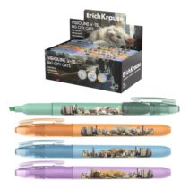 ErichKrause Visioline V-15 Big City Cats Expositor de 12 Marcadores Fluorescentes - Punta Biselada - Trazo de 0.6 a 3.5mm - Colores Surtidos