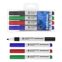 ErichKrause W-170 Light Pack de 4 Rotuladores para Pizarra Blanca - Facil de Borrar - Punta Conica - Trazo de 2.5mm - No Toxico - Cuerpo Triangular - Colores Surtidos