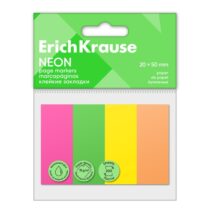 ErichKrause Neon Pack de 4 Blocs de 50 Marcadores de Pagina - Reposicionables - Papel de 75g/m2 - 20X50mm - Pegamento a Base de Agua - Colores Surtidos