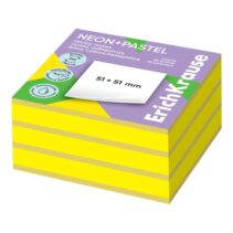ErichKrause Neon+Pastel Bloc de 250 Notas Adhesivas Reposicionables - Papel de 75g/m2 - 51X51mm - Pegamento a Base de Agua - Colores Surtidos
