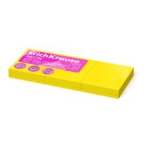 ErichKrause Neon Pack de 3 Blocs de 100 Notas Adhesivas Reposicionables - Papel de 75g/m2 - 40X50mm - Pegamento a Base de Agua - Color Amarillo