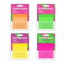 ErichKrause Neon Bloc de 50 Notas Adhesivas Reposicionables - Plastico - 75x75mm - Pegamento a Base de Agua - Colores Surtidos