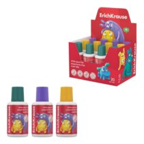 ErichKrause Jolly Friends Expositor con 12 Botellas de Cola Blanca PVA - Pincel Integrado - 20ml - No Toxico - Facil de Lavar - Secado Rapido - Multisuperficie - Color Blanco