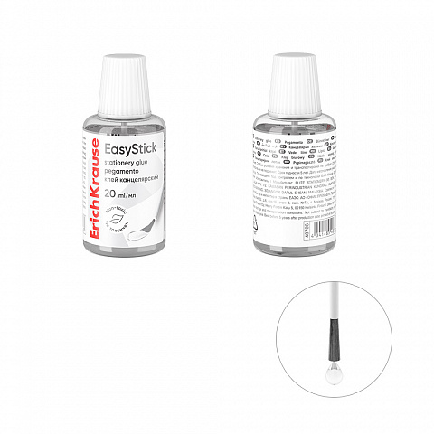 ErichKrause EasyStick Pegamento con Pincel - 20ml - No Toxico - sin Disolventes - Multisuperficie - Color Transparente