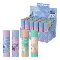 ErichKrause EasyStick Pastel Bloom Expositor con 24 Pegamentos en Barra - 19g - Adhesion Fuerte - Multisuperficie - Color Blanco