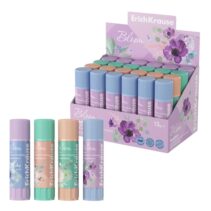 ErichKrause EasyStick Pastel Bloom Expositor con 24 Pegamentos en Barra - 13g - No Toxico - Adhesion Fuerte - Multisuperficie - Color Blanco