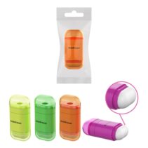 ErichKrause JOY Neon Sacapuntas con Contenedor - Goma de Borrar - Plastico - Cuchilla Niquelada de Acero al Carbono - Orificio de 8mm - Colores Surtidos