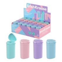 ErichKrause ClickUp Pastel Expositor con 24 Sacapuntas con Contenedor - Plastico - Cuchilla Niquelada de Acero al Carbono - Orificio de 8mm - Colores Surtidos