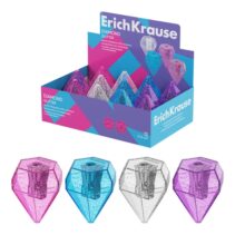 ErichKrause Diamond Expositor con 12 Sacapuntas con Contenedor - Plastico - Cuchilla Niquelada de Acero al Carbono - Orificio de 8mm - Colores Surtidos