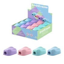 ErichKrause Charm Pastel Expositor con 24 Sacapuntas con Contenedor - Plastico - Cuchilla Niquelada de Acero al Carbono - Orificio de 8mm - Colores Surtidos