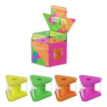 ErichKrause Prism Neon Expositor con 12 Sacapuntas con Contenedor - Plastico - Cuchilla Niquelada de Acero al Carbono - Orificio de 8mm - Colores Surtidos