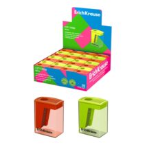 ErichKrause City Mini Neon Expositor con 28 Sacapuntas con Contenedor - Plastico - Cuchilla Niquelada de Acero al Carbono - Orificio de 8mm - Colores Surtidos