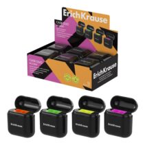 ErichKrause Case Duo Accent Expositor con 12 Sacapuntas con Contenedor - Plastico - 2 Orificios de 8 y 11mm - Cuchilla Niquelada de Acero al Carbono - Colores Surtidos