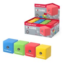 ErichKrause S-Cube Neon Expositor con 24 Sacapuntas con Contenedor - Plastico - Cuchilla Niquelada de Acero al Carbono - Orificio de 8mm - Colores Surtidos