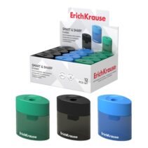 ErichKrause SMART and SHARP Expositor con 16 Sacapuntas con Contenedor - Plastico - Cuchilla Niquelada de Acero al Carbono - Orificio de 8mm - Colores Surtidos