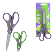 ErichKrause Comfort Tijeras de 15cm - Mangos de Plastico y Goma Antideslizante - Afilado Doble - Acero Inoxidable - Ergonomicas - Colores Surtidos