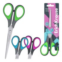 ErichKrause EasyCut+ Tijeras de 19cm - Mangos de Plastico y Goma Antideslizante - Afilado Doble - Acero Inoxidable - Ergonomicas - Colores Surtidos