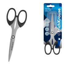 ErichKrause Top Model Tijeras de 16cm - Cuchillas en Forma de Arco - Mangos de Plastico Resistente a Golpes - Afilado Doble - Acero Inoxidable - Ergonomicas - Color Negro