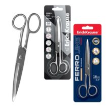 ErichKrause Ferro Tijeras de 16cm - Cuchillas en Forma de Arco Engrosadas - Fabricadas Completamente en Acero - Ergonomicas - Color Plata