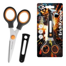 ErichKrause Junior Protect Mine Block Tijeras de 13cm - Mangos de Plastico Resistente a Golpes - Funda Protectora - Ergonomicas - Color Negro