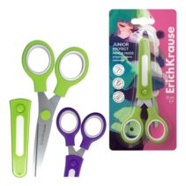 ErichKrause Junior Protect Panda Hugs Tijeras de 13cm - Puntas Redondeadas - Funda Protectora - Mangos de Plastico Resistente a Golpes - Acero Inoxidable - Colores Surtidos