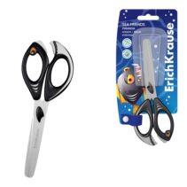 ErichKrause Sea Friends Piranha Tijeras de 14.5cm - Puntas Redondeadas - Mangos de Plastico Resistente a Golpes con Forma - Acero Inoxidable - Color Negro