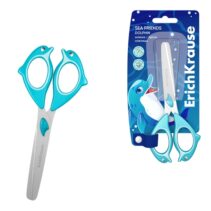 ErichKrause Sea Friends Dolphin Tijeras de 13.5cm - Puntas Redondeadas - Mangos de Plastico Resistente a Golpes con Forma - Acero Inoxidable - Color Azul