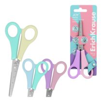 ErichKrause JOY Pastel Tijeras de 13.5cm para Zurdos - Puntas Redondeadas - Mangos de Plastico Resistente a Golpes - Acero Inoxidable - Ergonomicas - Colores Surtidos