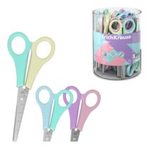 ErichKrause JOY Pastel Expositor con 24 Tijeras de 13.5cm - Puntas Redondeadas - Regla de 5cm en la Hoja - Mangos de Plastico Resistente a Golpes - Acero Inoxidable - Colores Surtidos